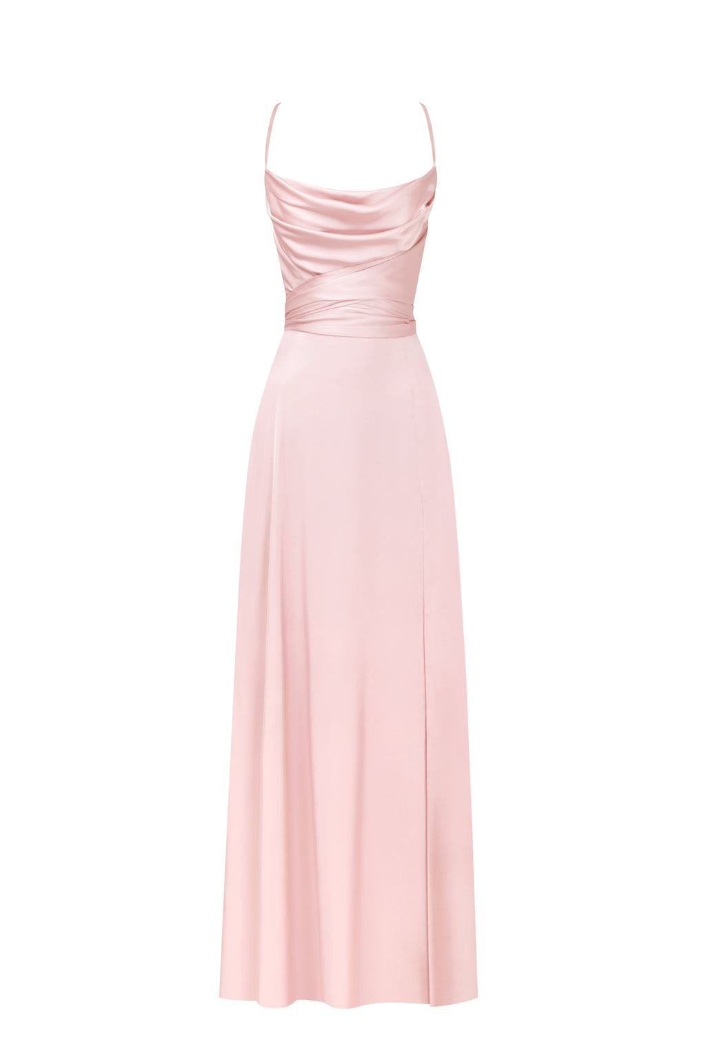 Long Sleeve Pastel Pink Dress, Pink Slip Dress, Silk Midi Dress, Pink Prom  Dress Midi, Soft Pink Romantic Dress, Silk Dress With Leg Slit 
