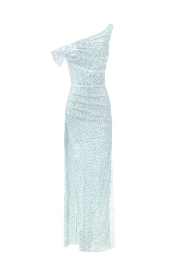 Striking sequined maxi dress in mint green
