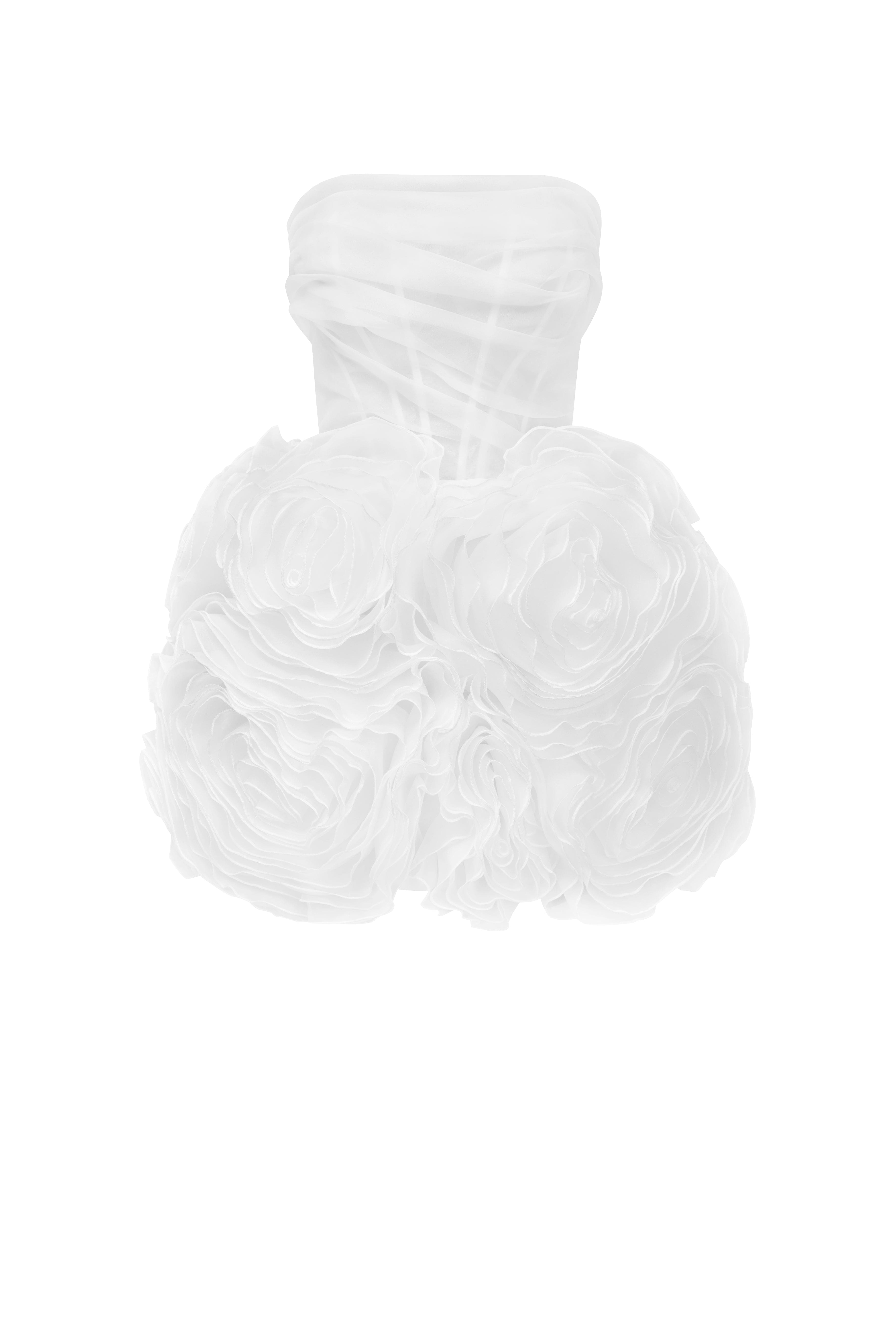 Appliquéd organza white mini dress