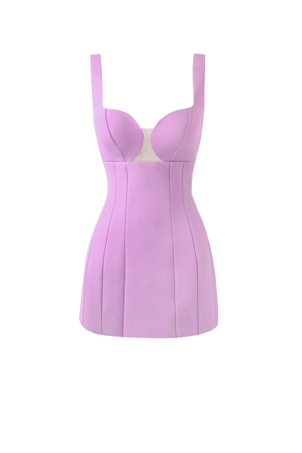 Glossy ultra mini dress in lavender with cutouts