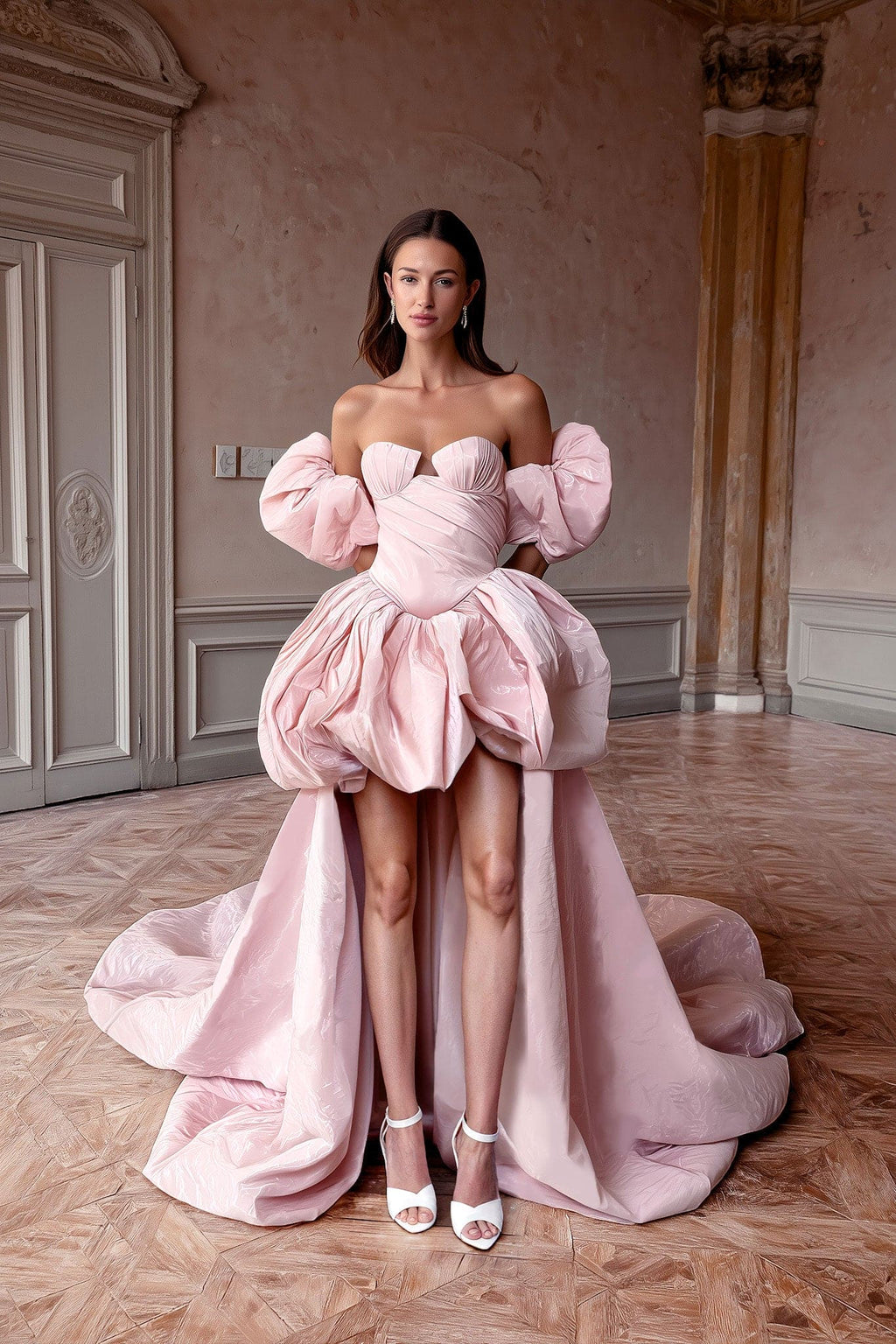 Glamorous taffeta mermaid dress in glossy pink