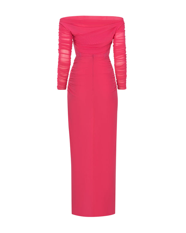 Striking pink off-the-shoulder maxi dress