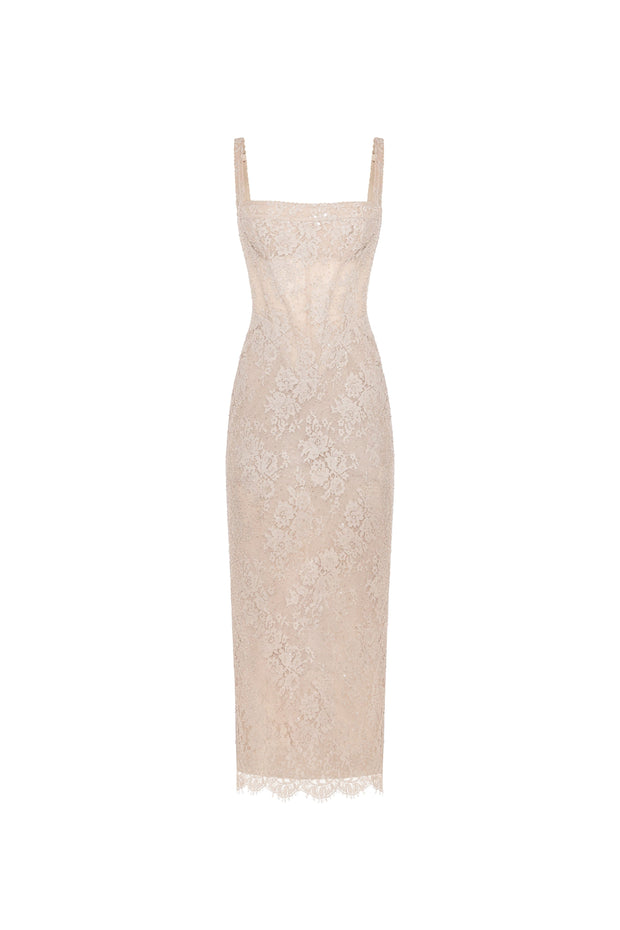 Beige sequinned maxi dress