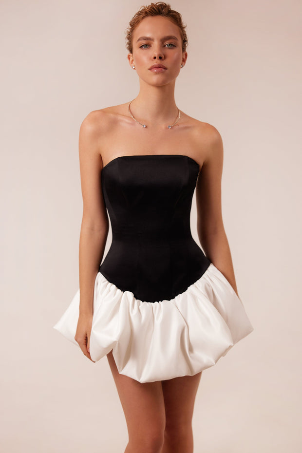 Swan-like mini corset dress, Glow-Up