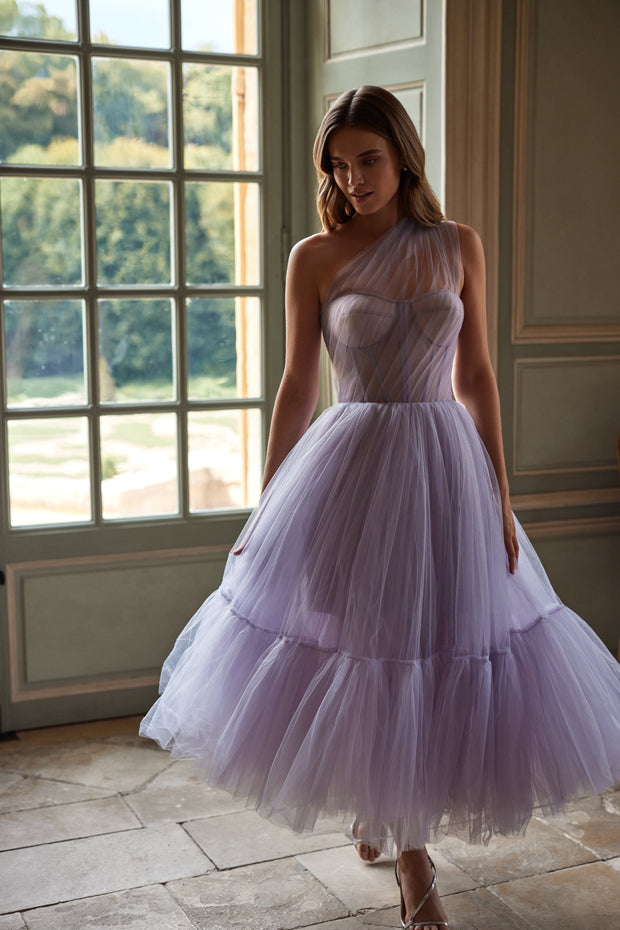 Lavender One-Shoulder Cocktail Tulle Dress