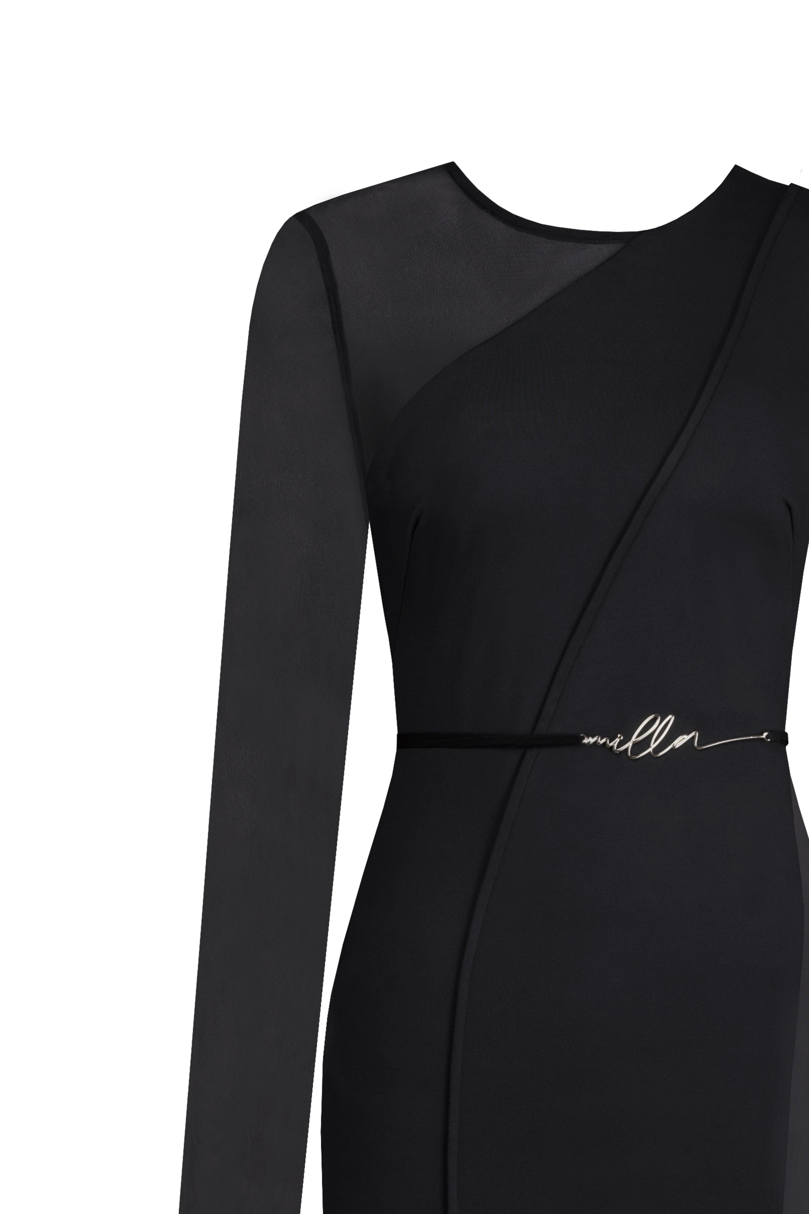 فستان قصير مذهل بكتف واحد مع إضافات شفافة باللون الأسود