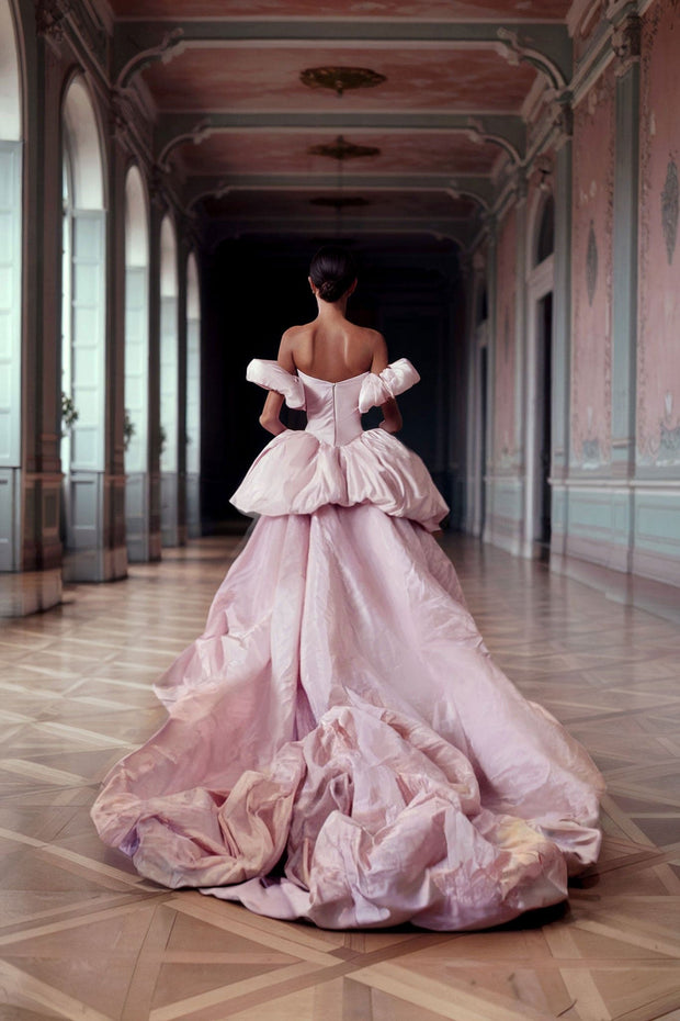 Glamorous taffeta mermaid dress in glossy pink