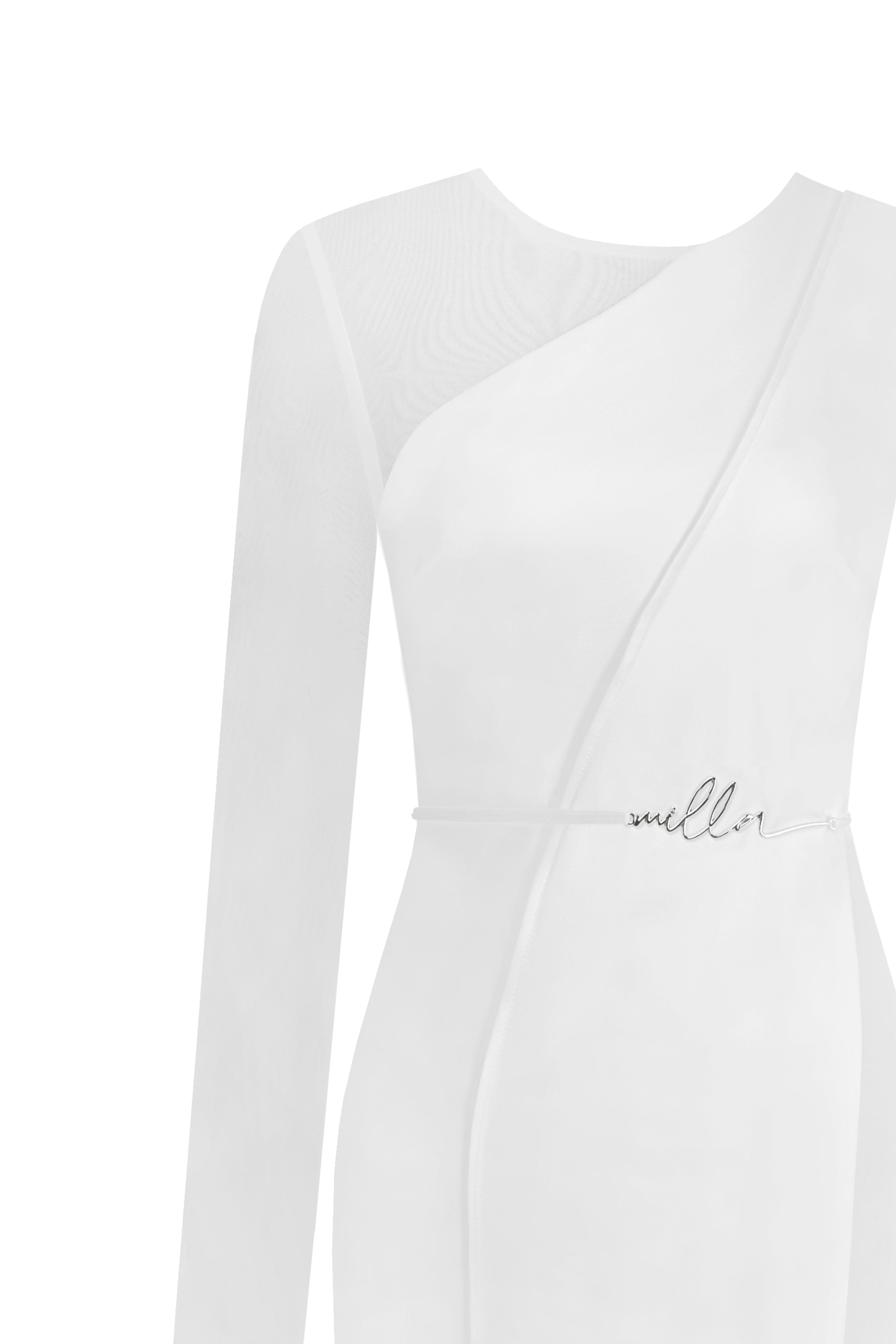 Stunning one-shoulder mini dress with sheer inserts in white, Xo Xo