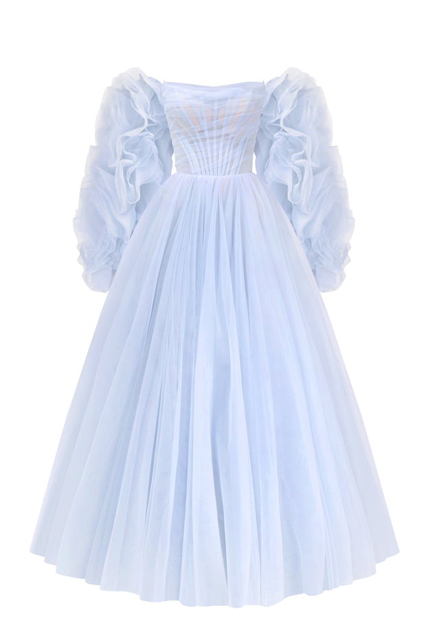 Light blue tulle dress with puffy sleeves