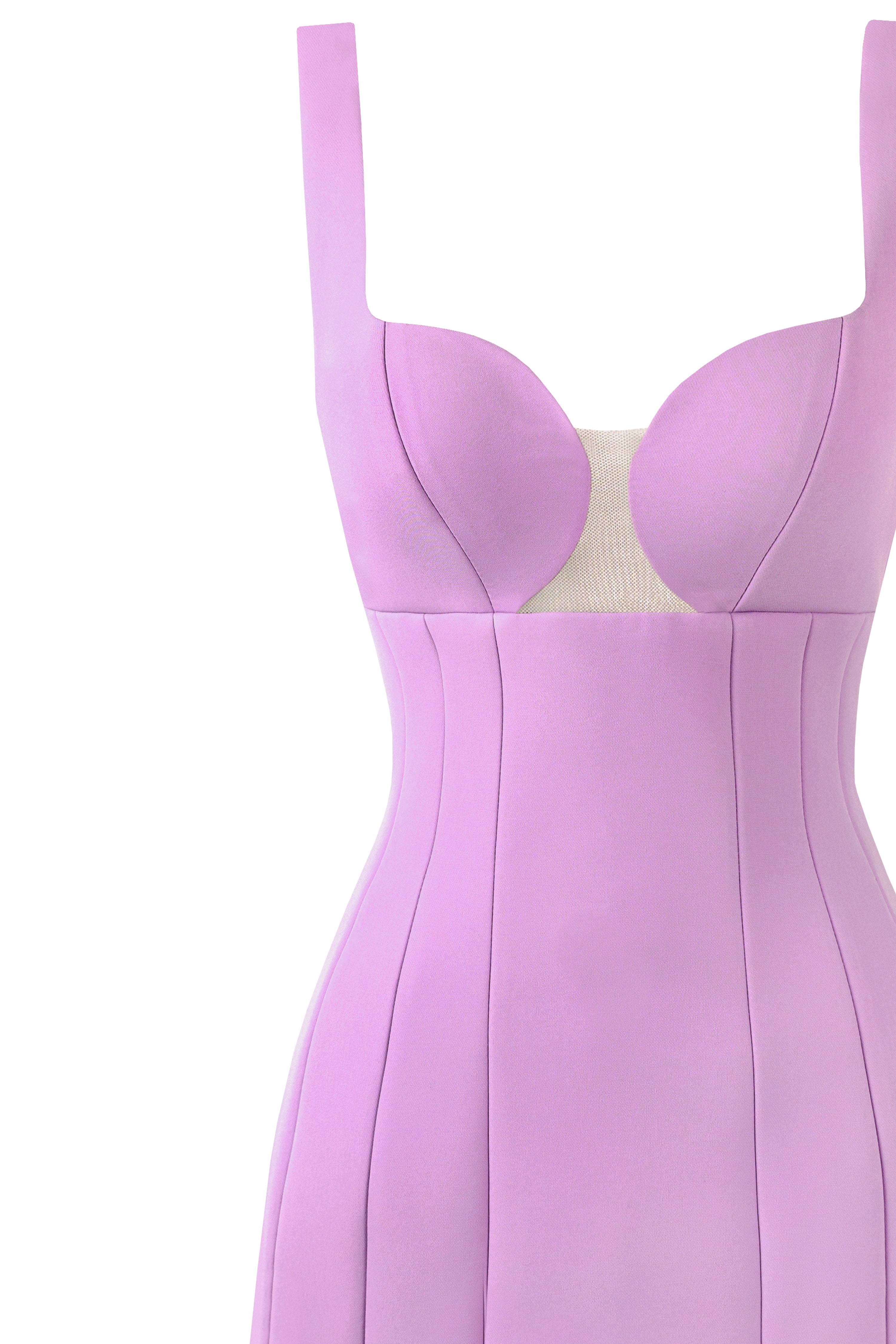 Glossy ultra mini dress in lavender with cutouts
