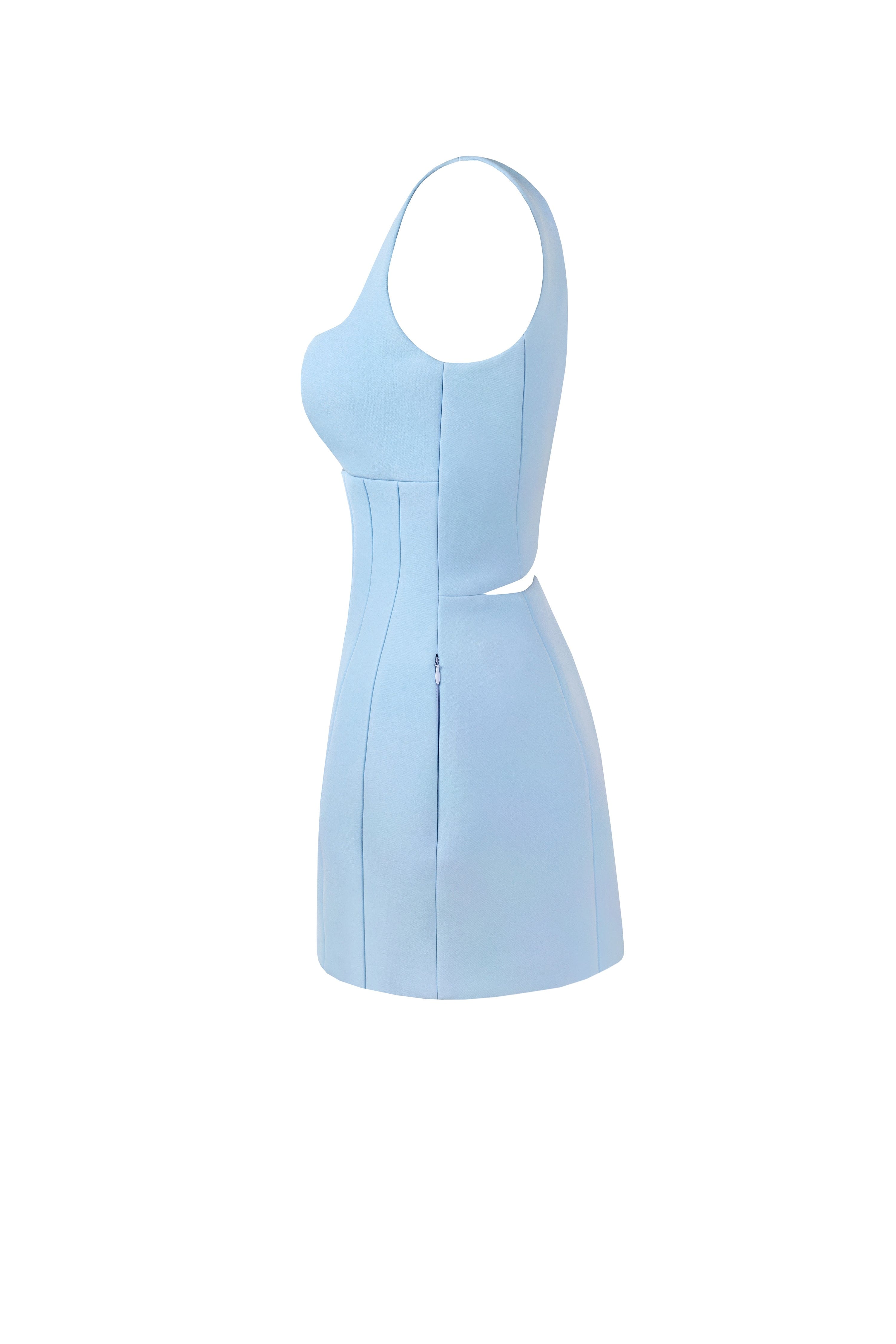 Glossy ultra mini dress in light blue with cutouts