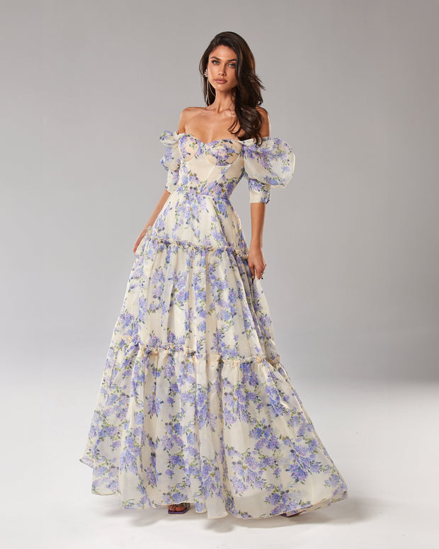 Hydrangea Feminine voluminous sheer sleeves dress Milla Dresses - USA ...