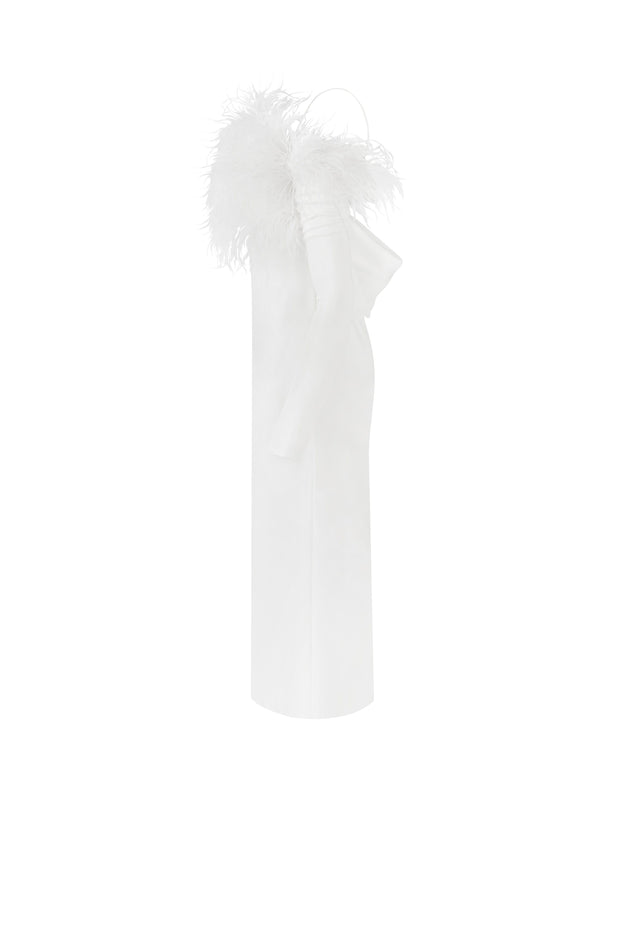 Voguish feather embellished midi dress