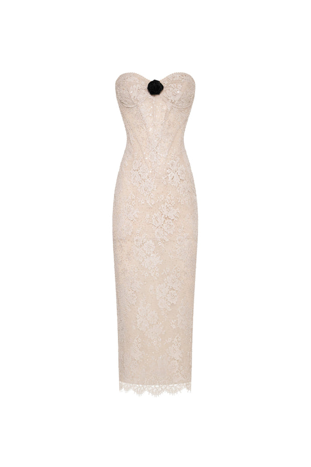 Nude lace corset maxi dress