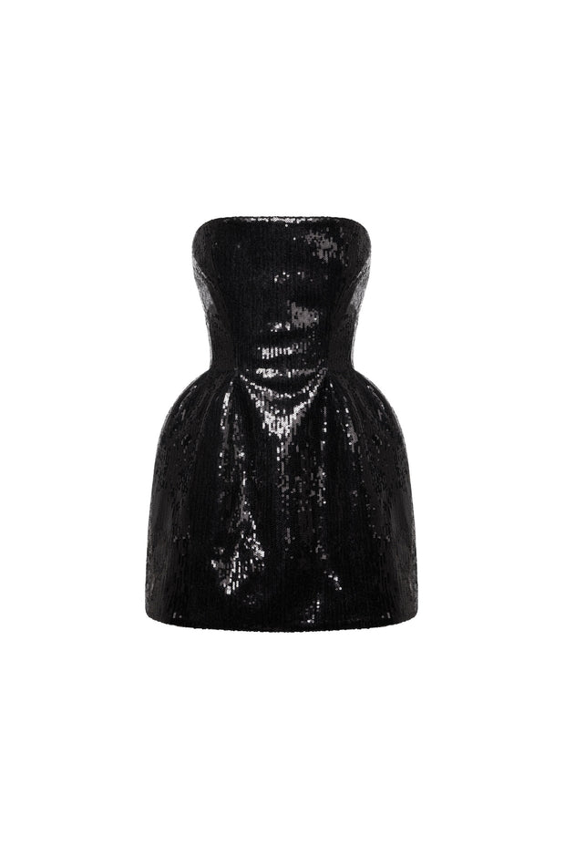 Sculpted black shiny mini dress