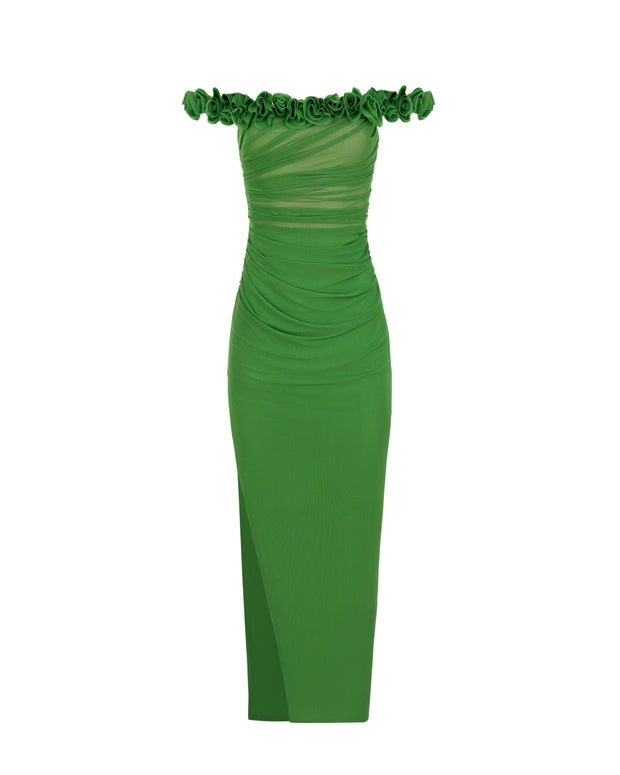 Artful off-the-shoulder evening dress in green Milla Dresses - USA ...