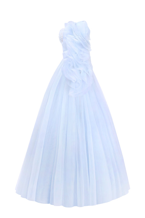 Light blue tulle dress with puffy sleeves