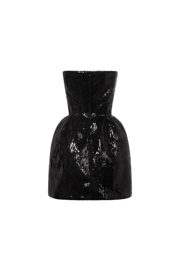 Sculpted black shiny mini dress