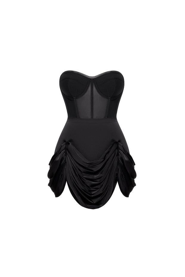 Black mini skirt with draping