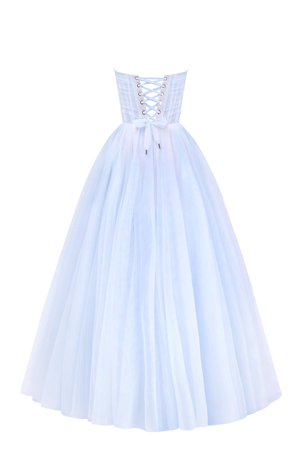 Light blue tulle dress with puffy sleeves