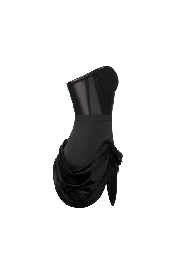 Black mini skirt with draping