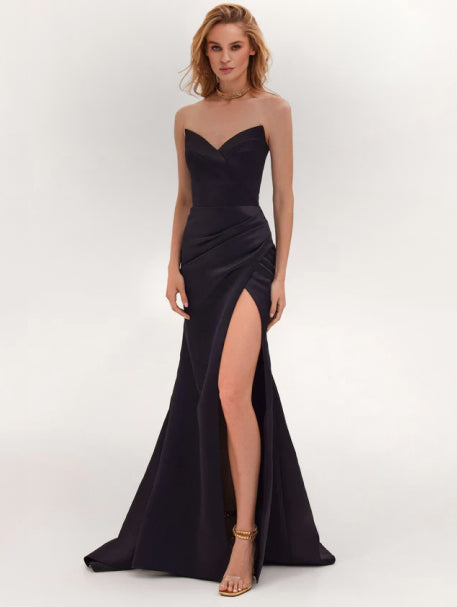 Blue Hydrangea mock neck sleeveless evening dress