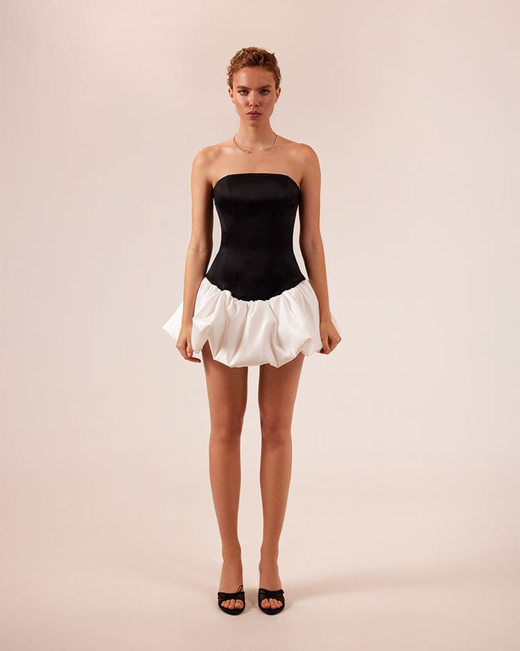 Swan-like mini corset dress, Glow-Up