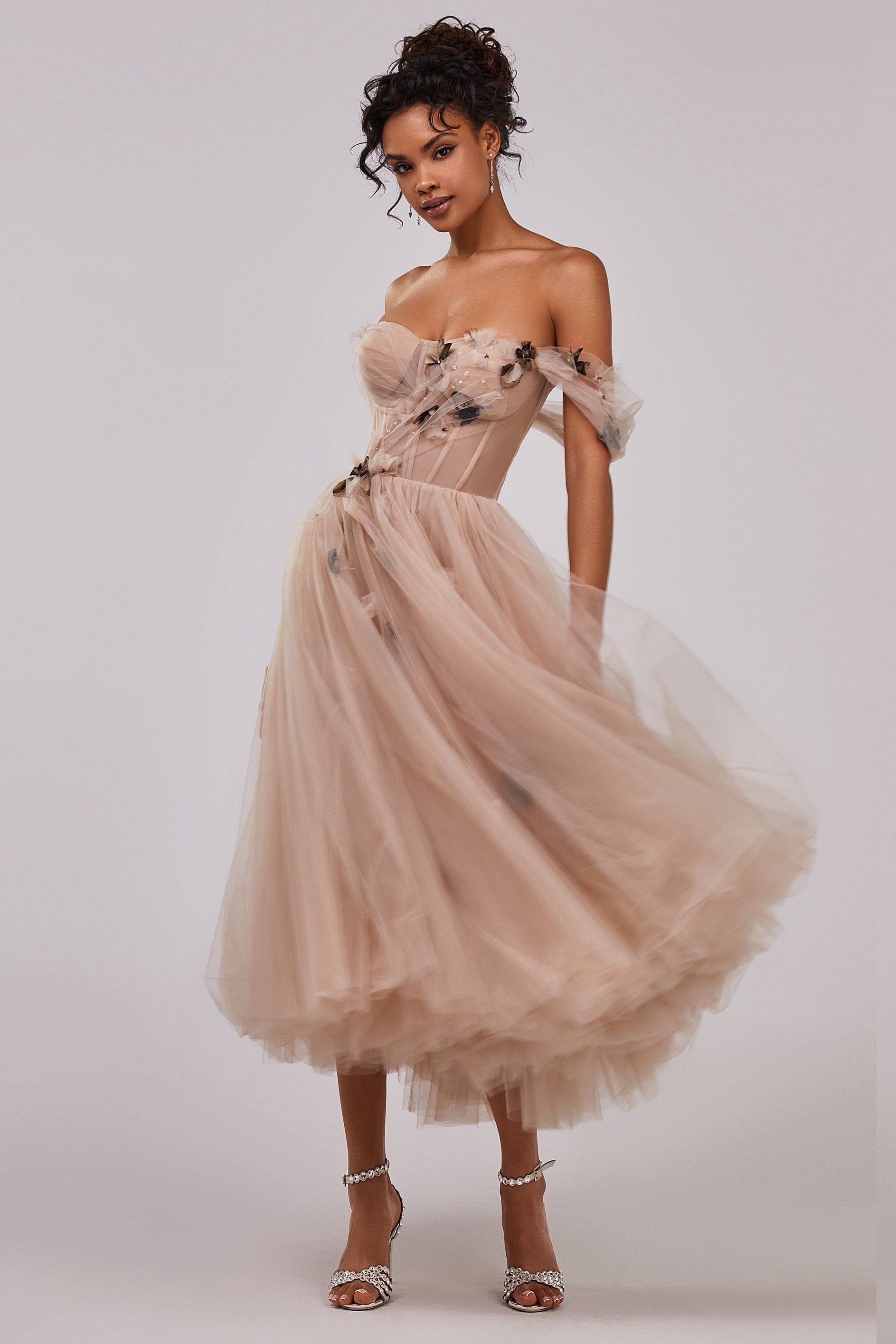 Misty Rose Tulle Maxi Dress with a Corset Bustier