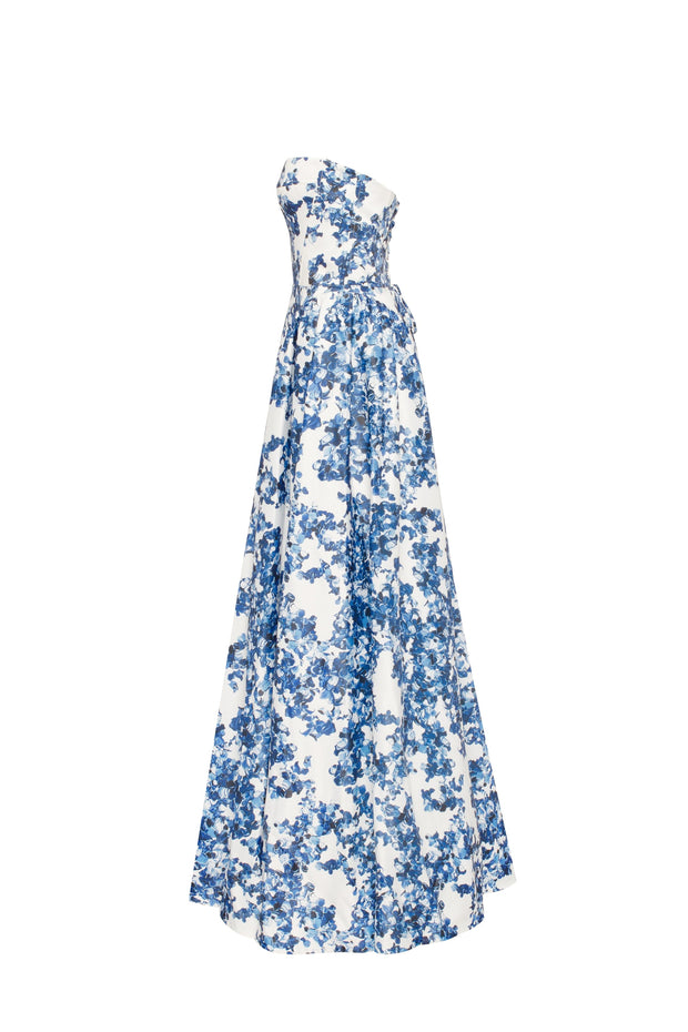 Ravishing blue hydrangea corset maxi dress, Garden of Eden