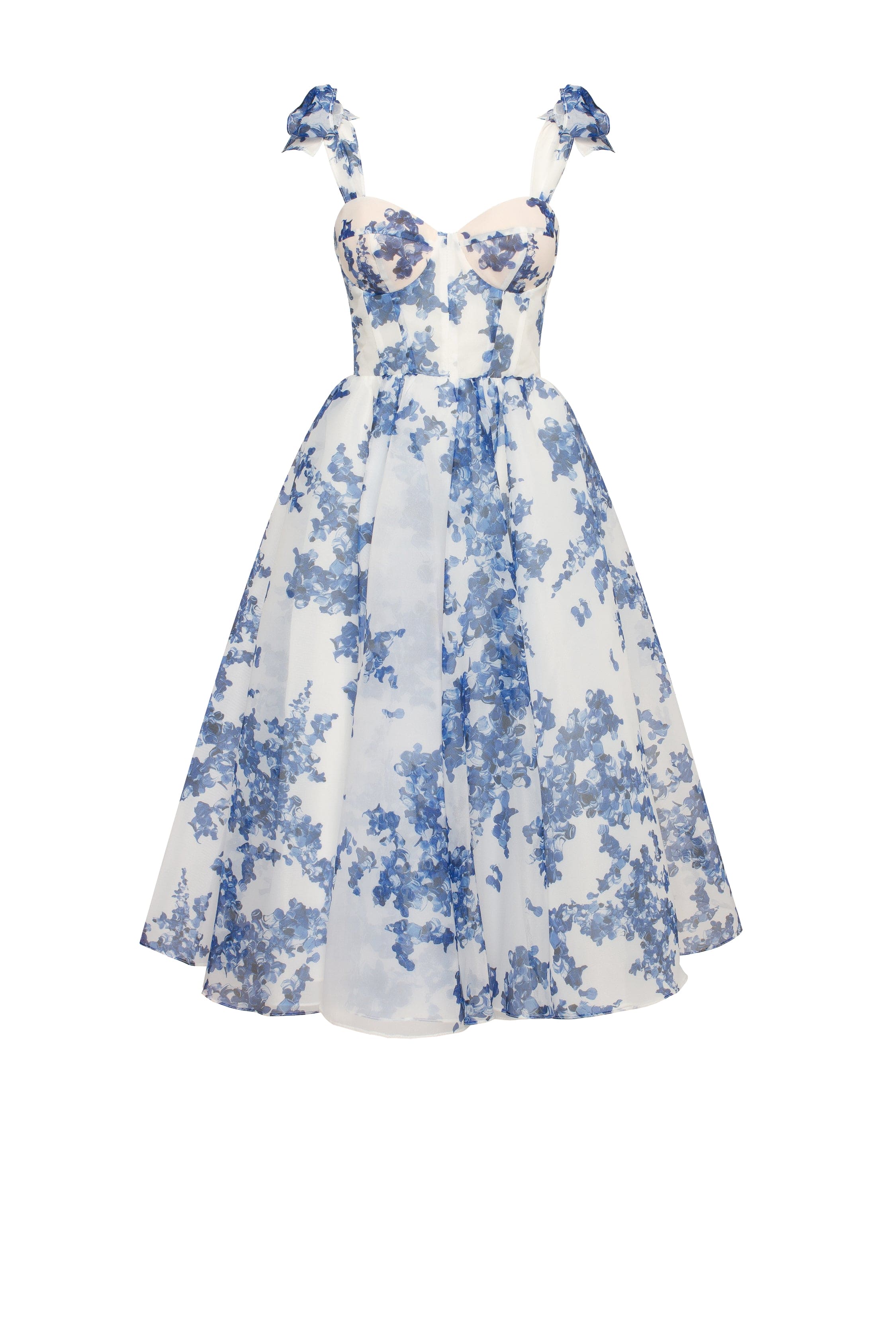 Charming blue hydrangea-patterned organza midi dress, Garden of Eden ➤➤  Milla Dresses - USA, Worldwide delivery