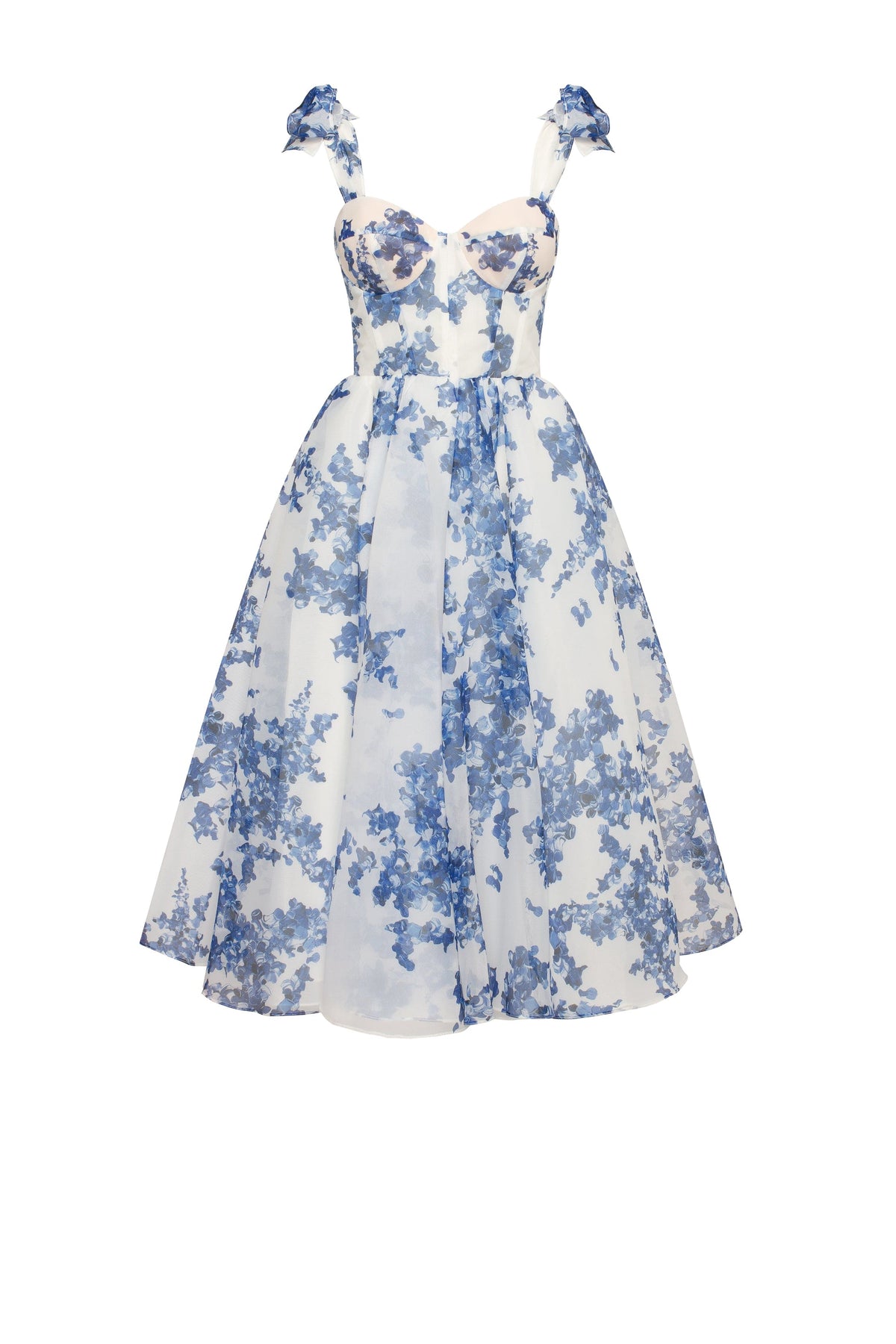 Charming blue hydrangea-patterned organza midi dress, Garden of Eden ...