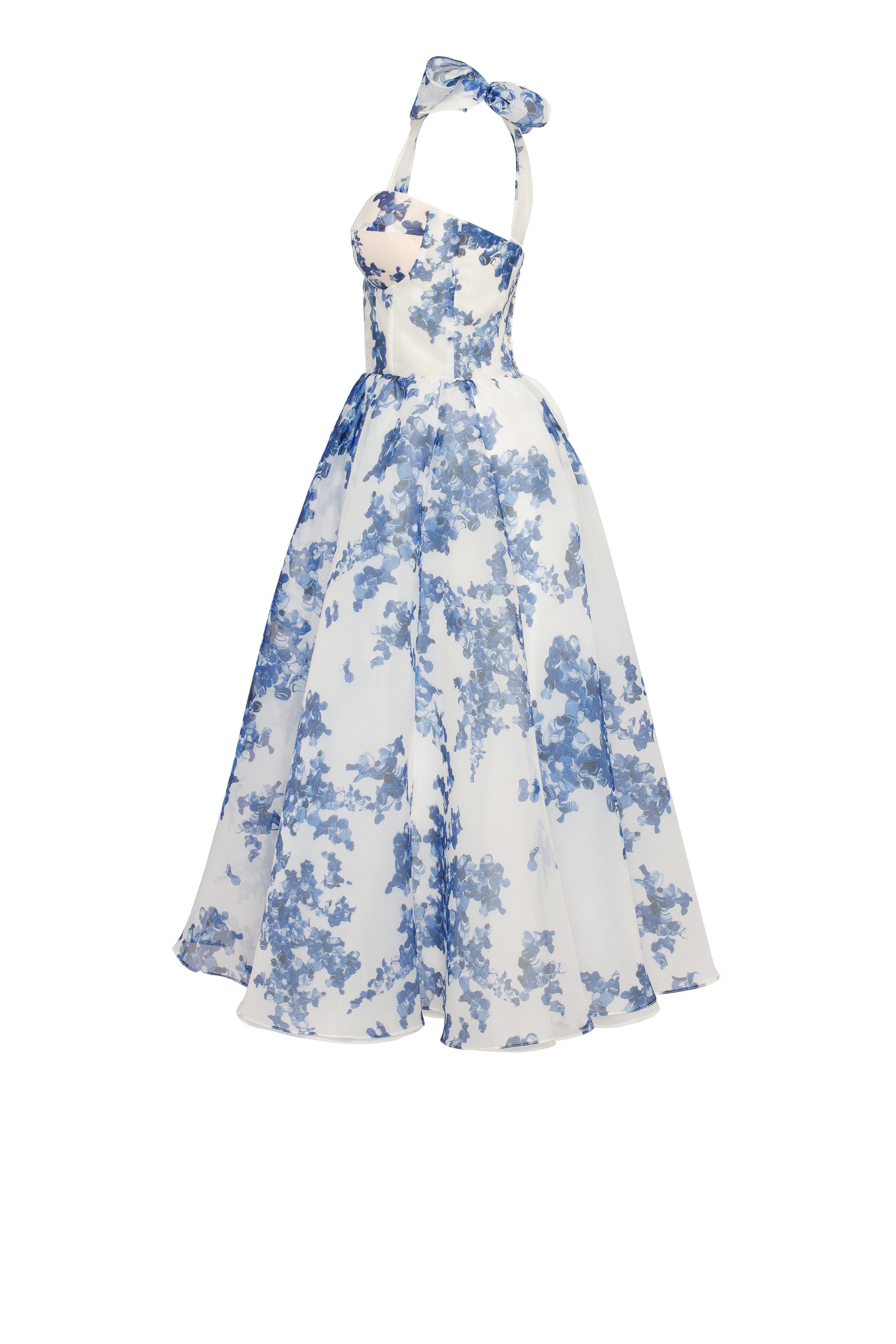 Charming blue hydrangea-patterned organza midi dress, Garden of Eden ...