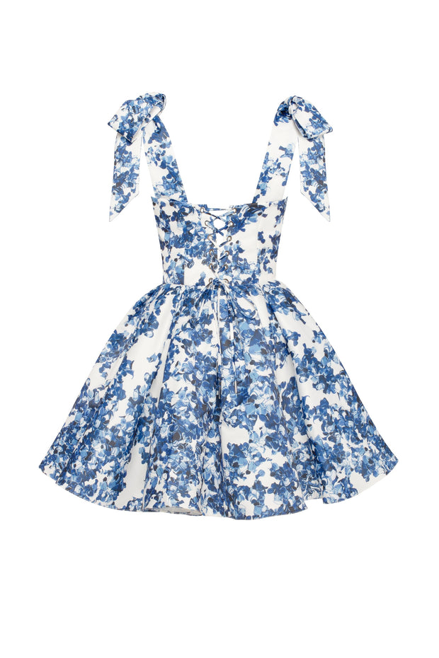 Marvelous blue hydrangea mini dress on straps, Garden of Eden