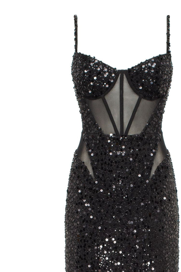 Sensational black maxi on spaghetti straps covered in sequins, Smoky ...