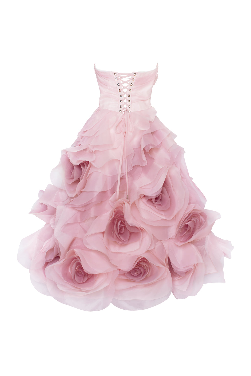 Dramatic flowered organza midi dress in misty rose, Glow-Up