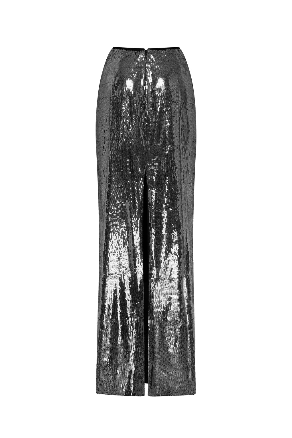 Dramatic fitted sequined gray maxi skirt, Midnight Walk