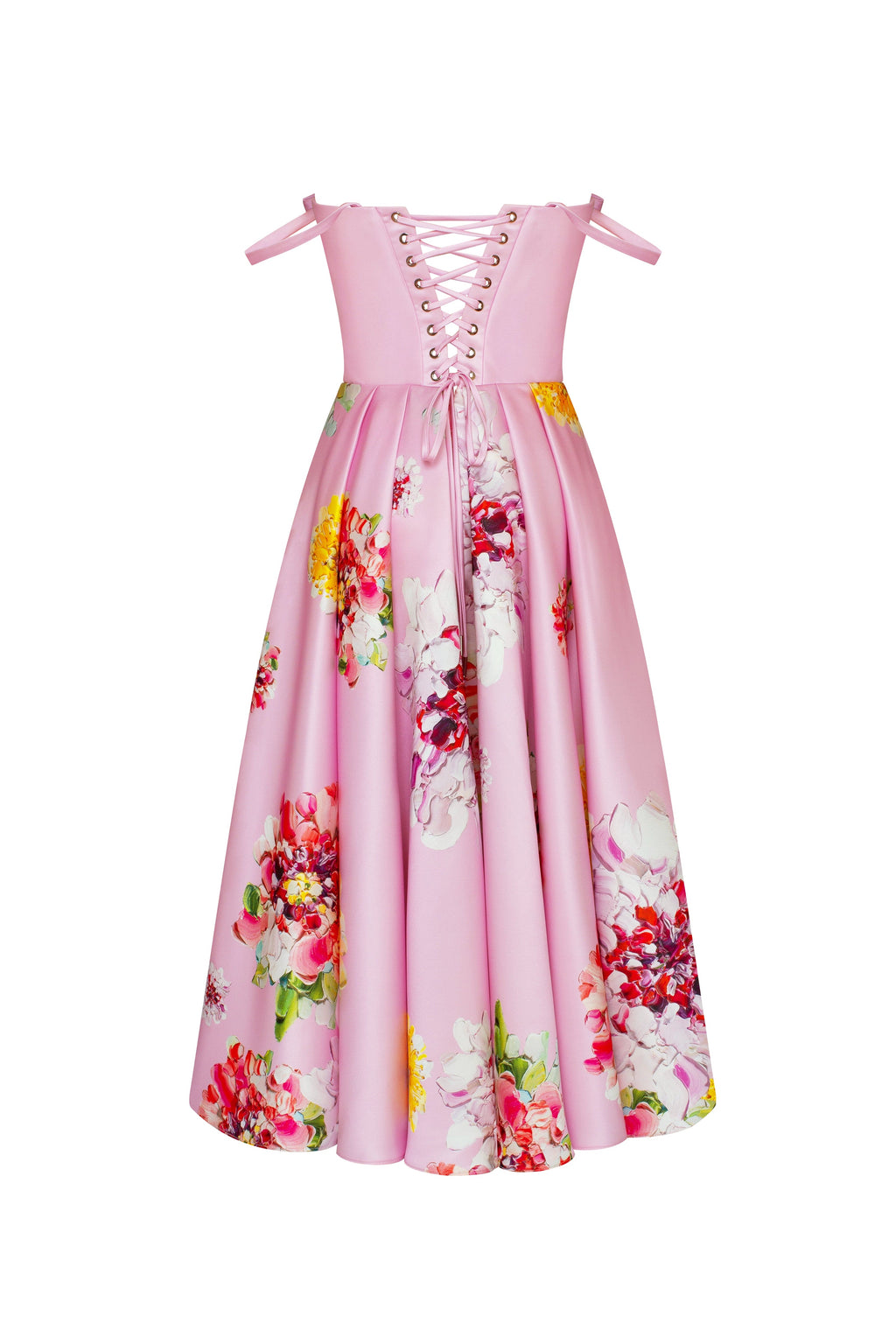 Tea-length pastel pink floral dress, Glow-Up