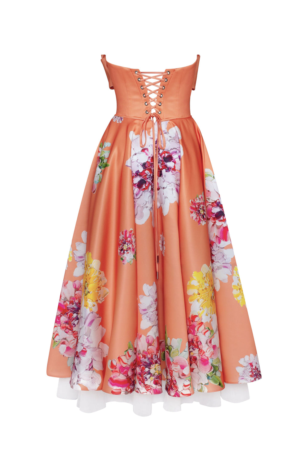 Playful orange floral midi dress with bow, Glow-Up