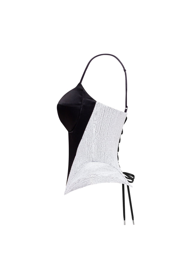 Spaghetti straps heart-shaped black & white corset