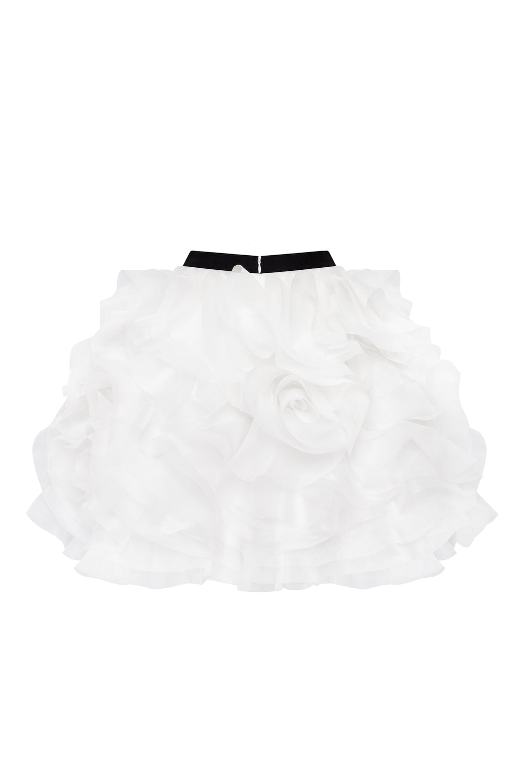 Danceable mini skirt with ruched flower appliques in white