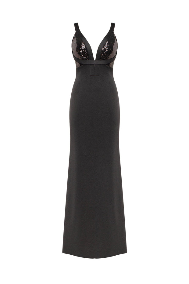 Show-stealer black maxi dress with a V-neckline, Smoky Quartz