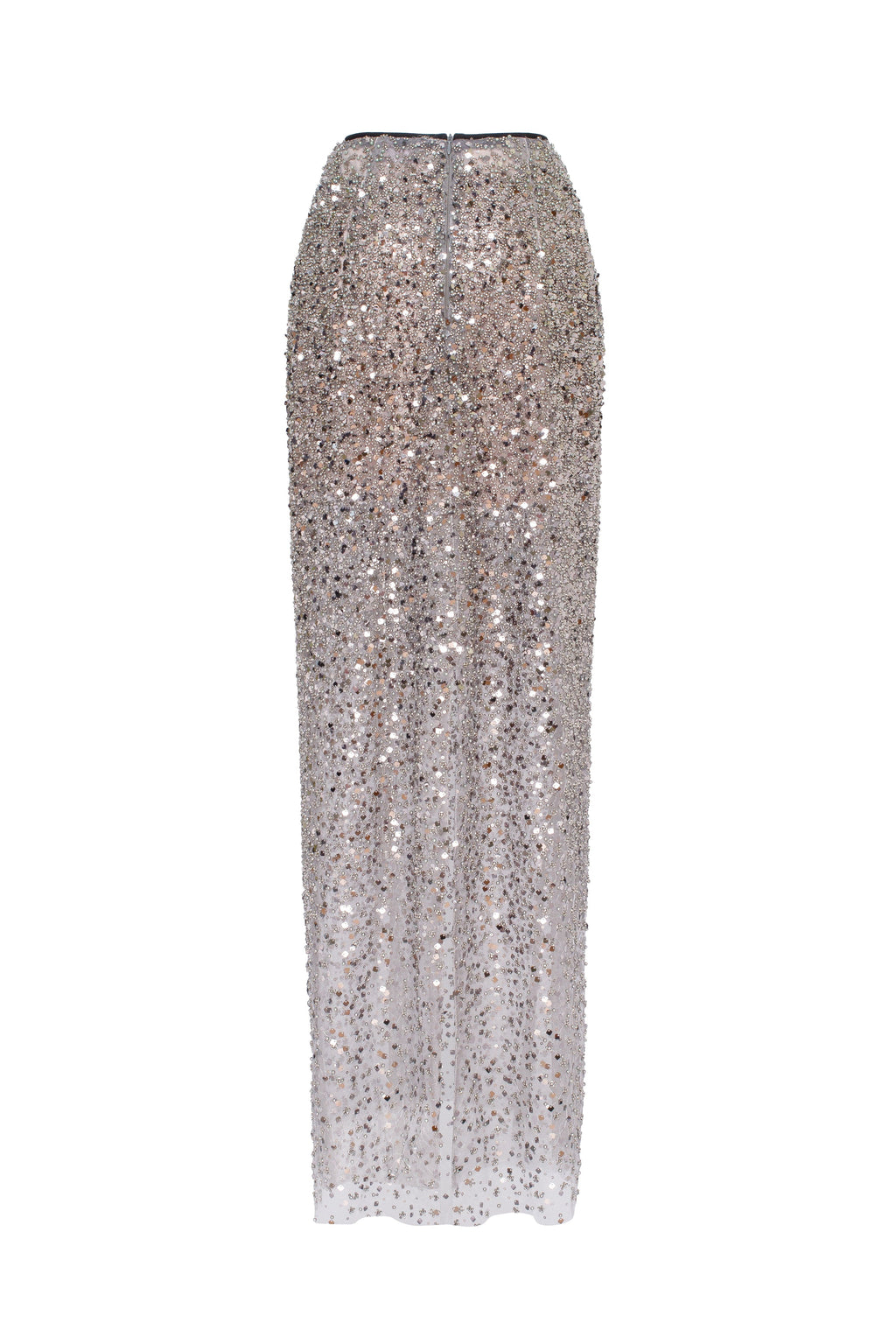 Showstopper fully sequined silver fitted maxi skirt