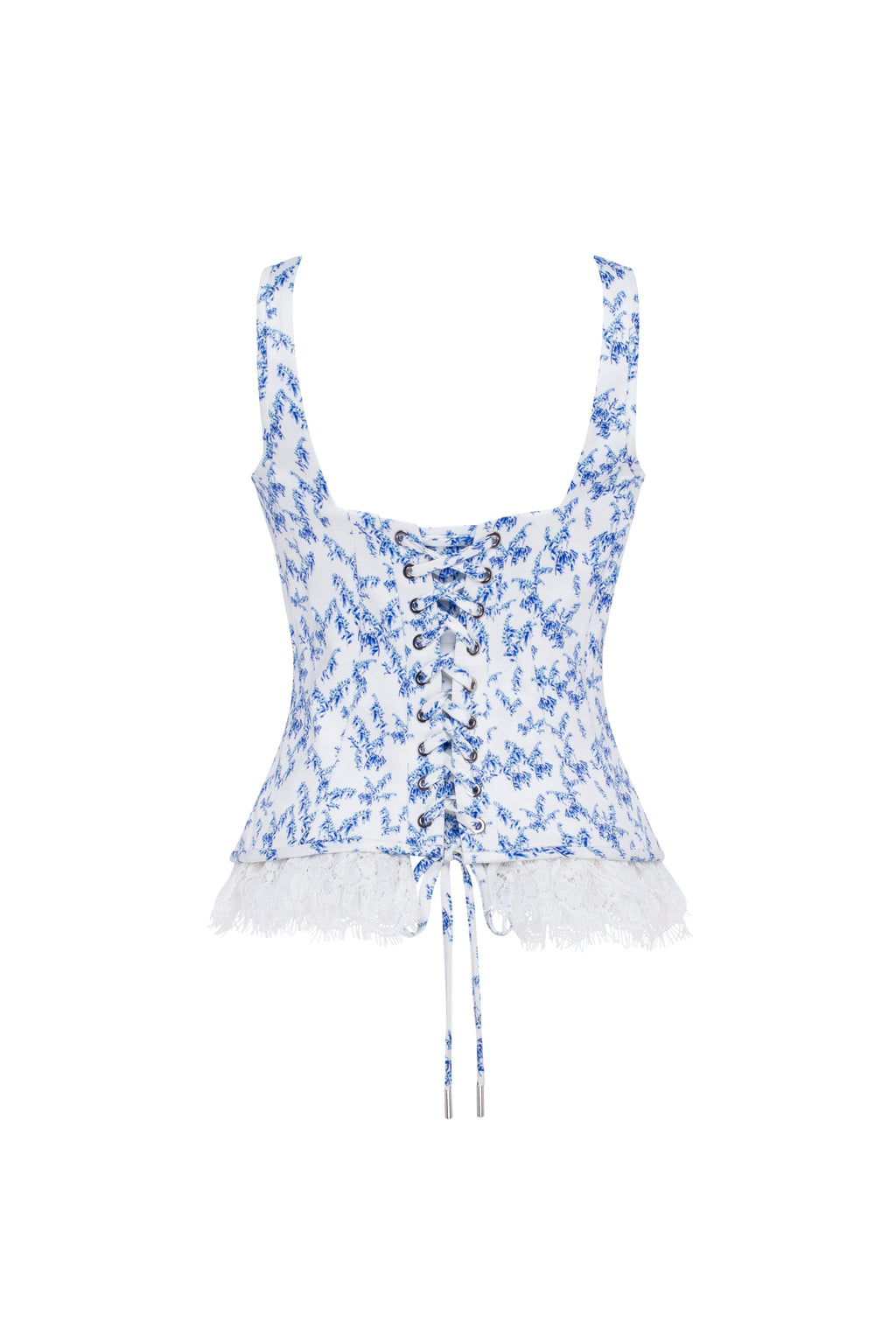 Blue lavender corset on straps with bows and ribbon lacing