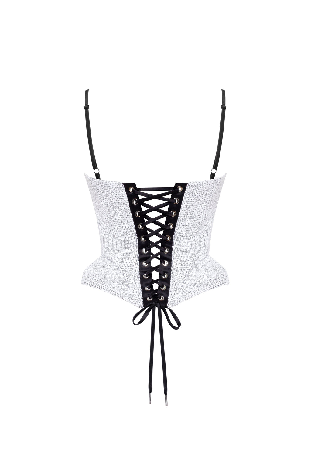 Spaghetti straps heart-shaped black & white corset, Midnight Walk