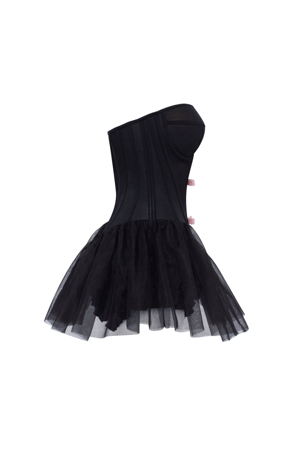 Tutu black mini dress with cute pink bows