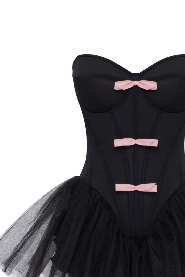 Tutu black mini dress with cute pink bows