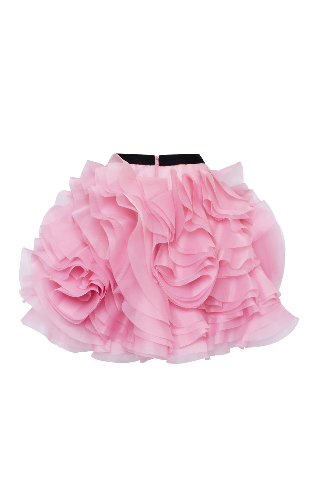 Danceable mini skirt with ruched flower appliques in pink