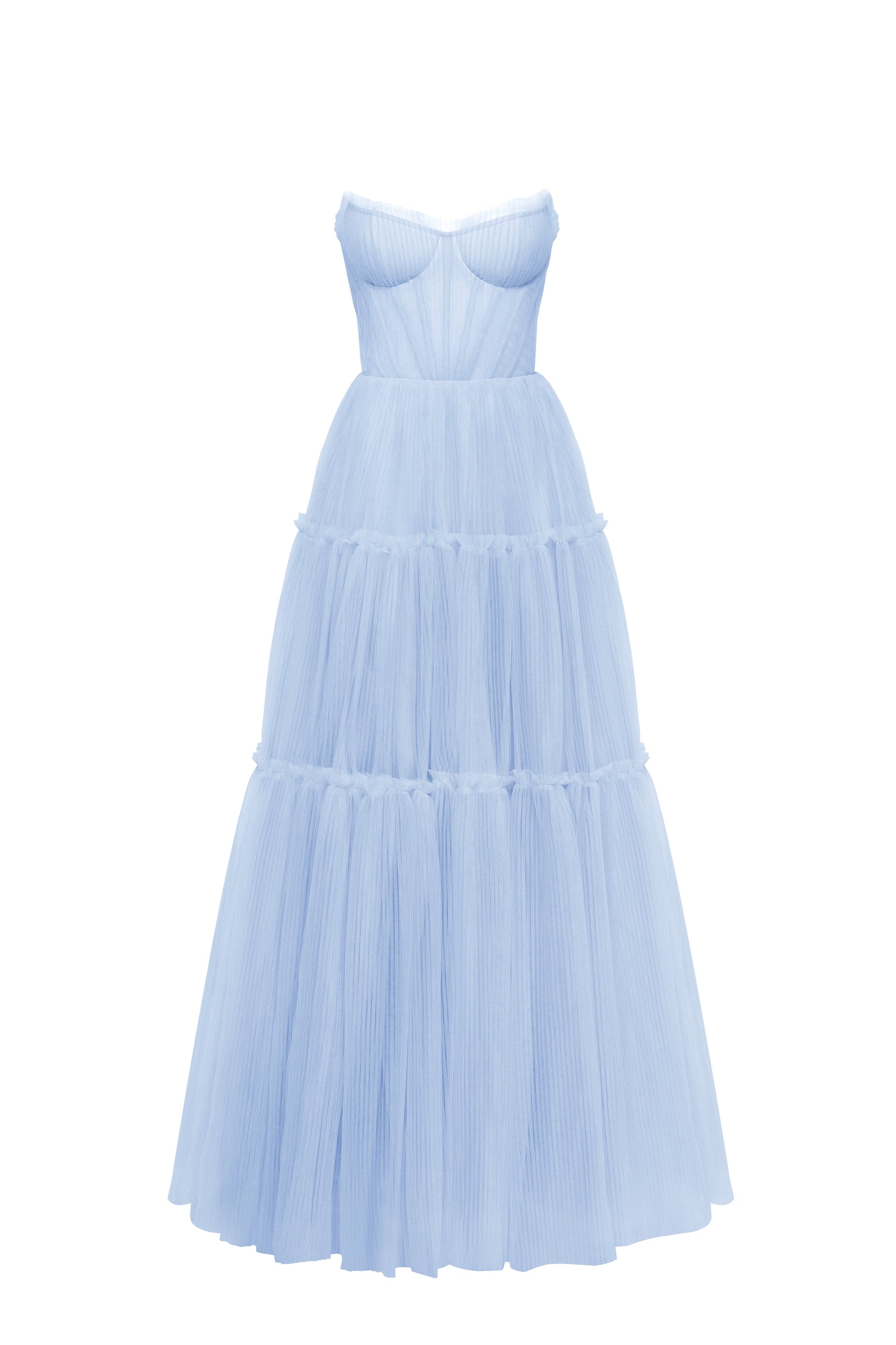Light blue tulle maxi dress with ruffled skirt, Garden of Eden