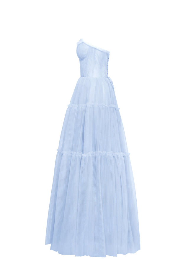 Light blue tulle maxi dress with ruffled skirt, Garden of Eden Milla ...