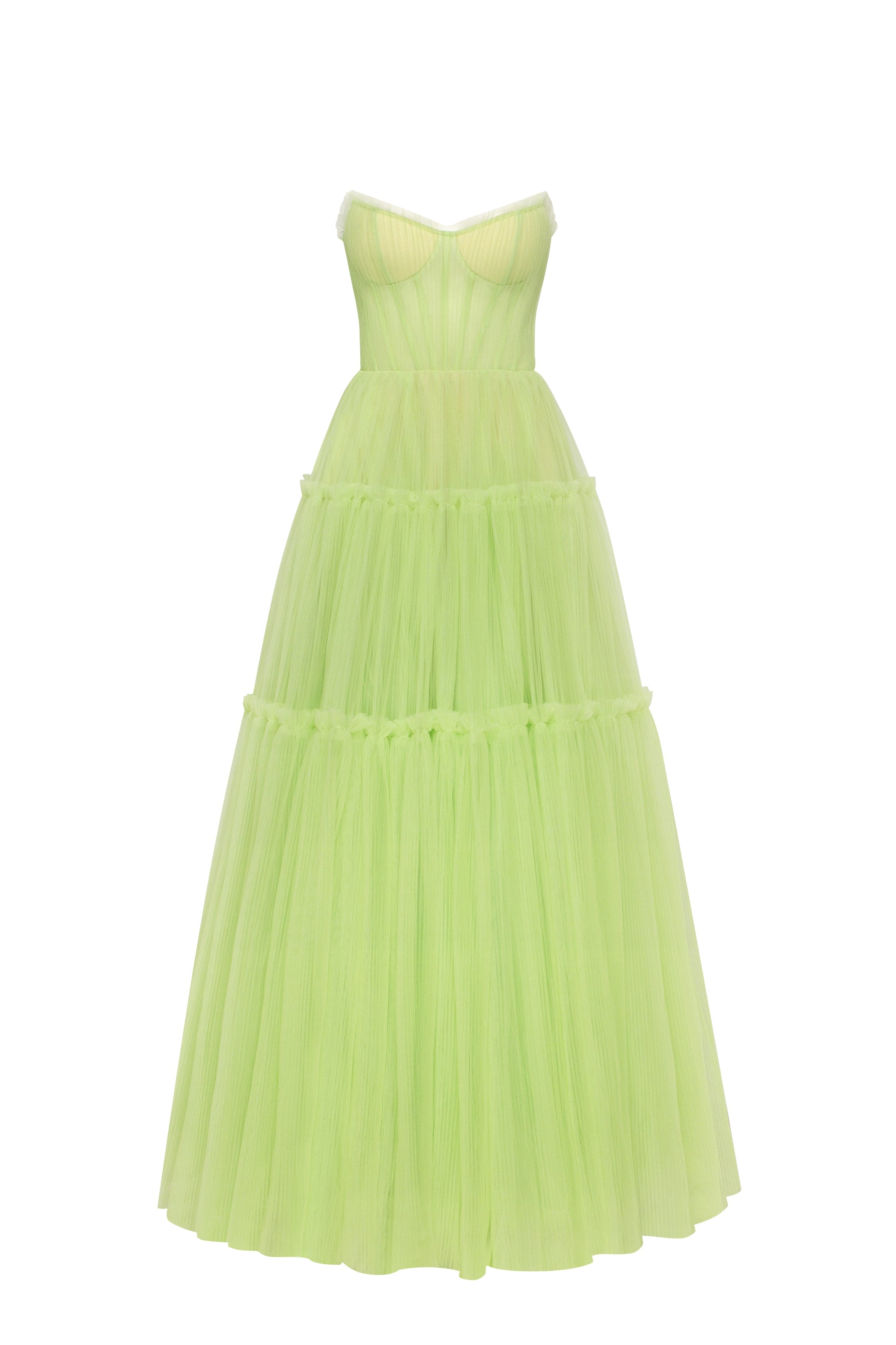 Light green tulle maxi dress with ruffled skirt, Garden of Eden Milla ...